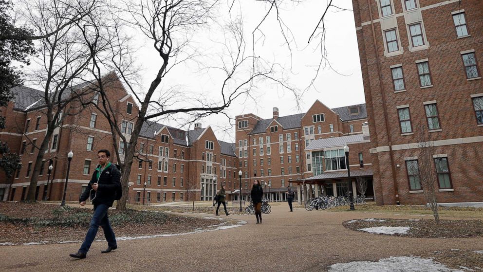 Students walk on campus at Vanderbilt University, Feb. 24, 2015, in Nashville, Tenn. 