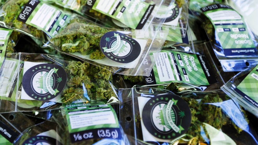 Packets of a variety of recreational marijuana named &quot;Space Needle&quot; are shown during packaging operations at Sea of Green Farms in Seattle, July 1, 2014. 