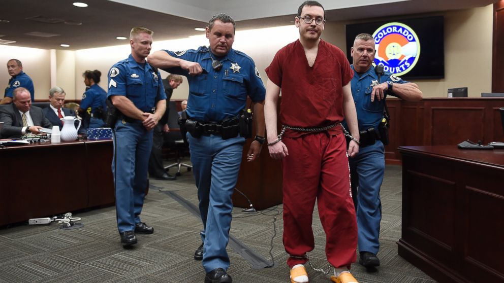 PHOTO:In this Aug. 26, 2015 file photo, Colorado theater shooter James Holmes is led out of the courtroom after being formally sentenced in Centennial, Colo.   