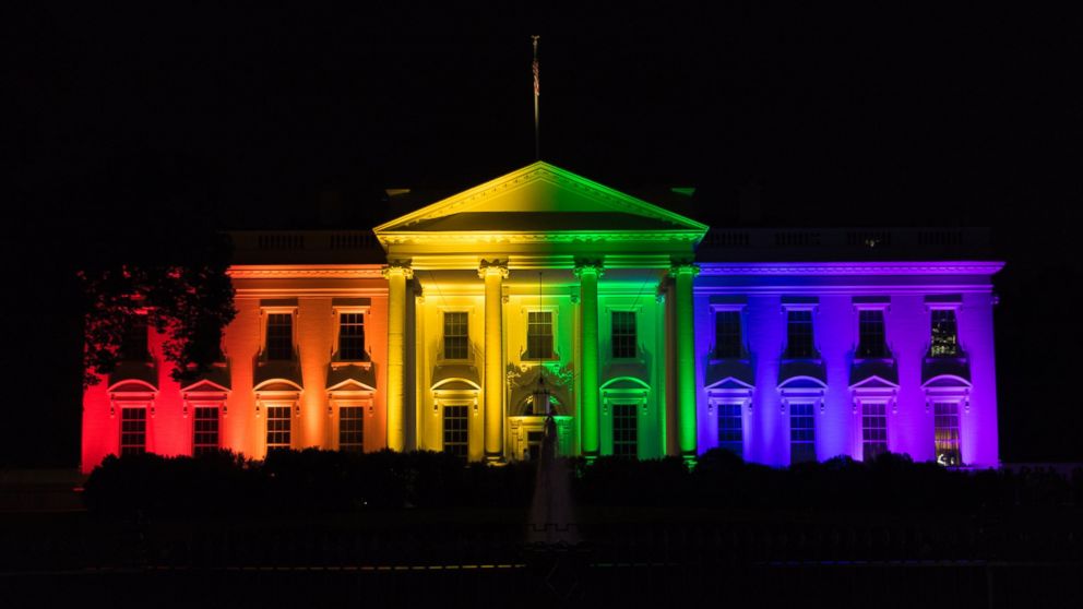 white house lit up gay flag colors