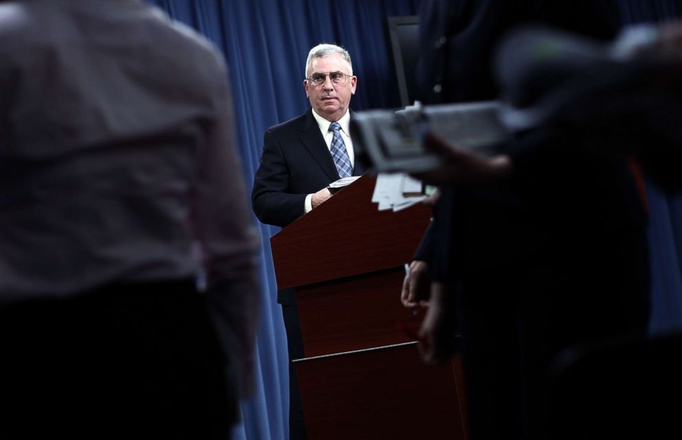 PHOTO: Retired Gen. John Abizaid, Defense Health Board subcommittee chair conducts a briefing about the Dover Port Mortuary Independent Review Subcommittee Report at the Pentagon, Feb. 28, 2012 in Arlington, Va.