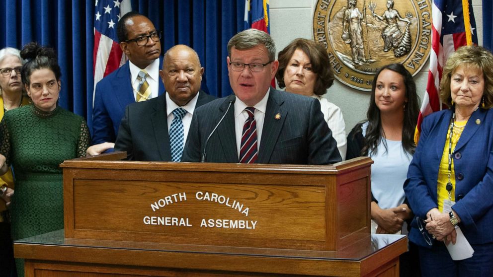 PHOTO:House Speaker Tim Moore leads a press conference touting the "Born Alive Abortion Survivors Act" with penalties for doctors provide abortion services, June 5, 2019, at the NC Legislative Building in Raleigh.