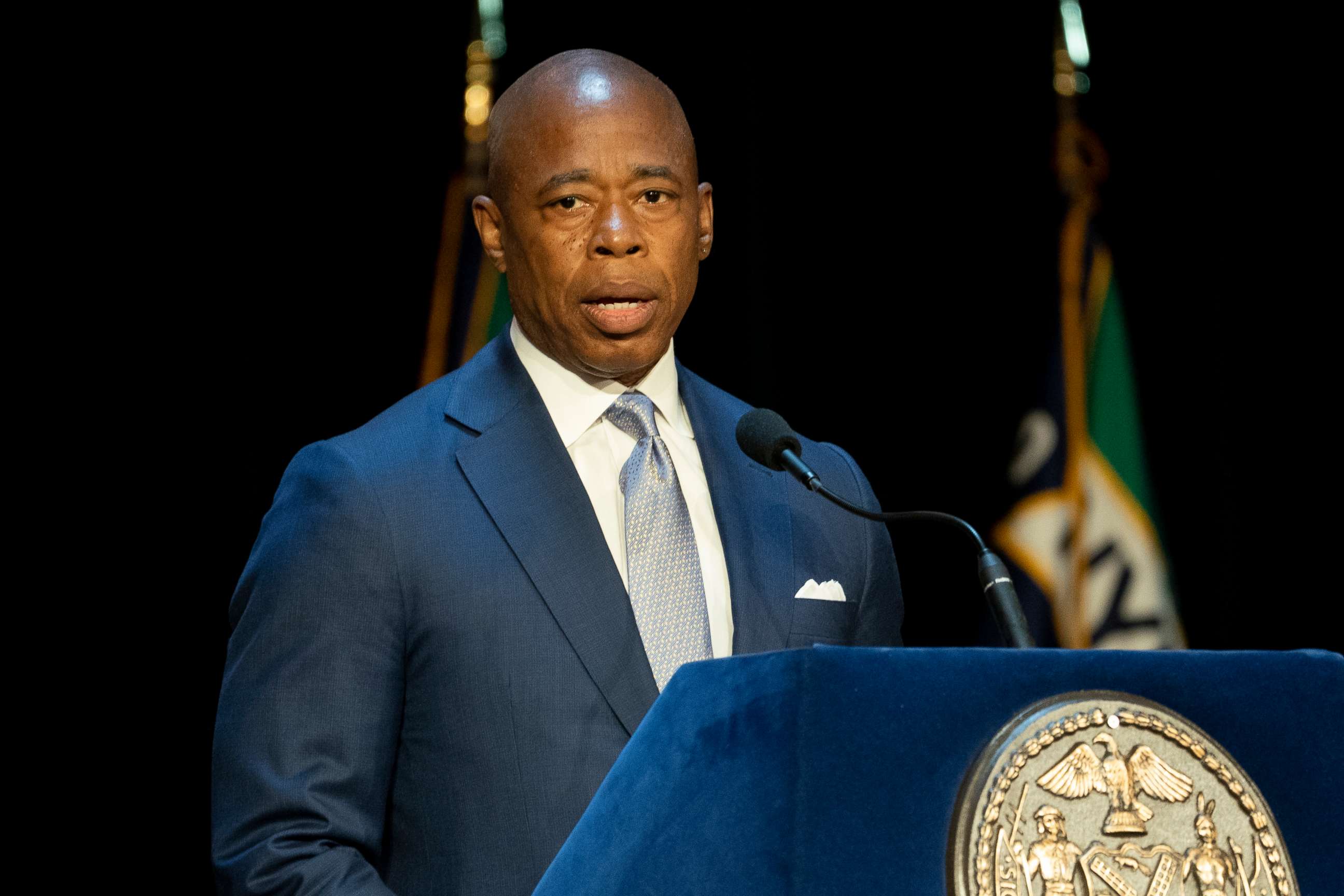 PHOTO: Mayor Eric Adams speaks during a graduation ceremony at Madison Square Garden, on July 1, 2022, in New York. 