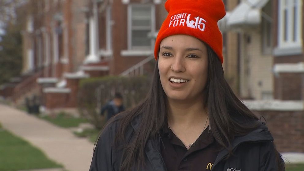PHOTO: Adriana Alvarez, a fast-food worker, says she loves seeing workers happy getting their food but that her company needs to do more to keep its employees safe. 