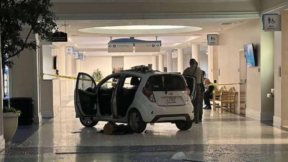 PHOTO: A car has crashed through the terminal of Wilmington International Airport after driving through a fence and onto the airport's tarmac on Thursday, March 9, 2023, according to a statement from airport officials.
