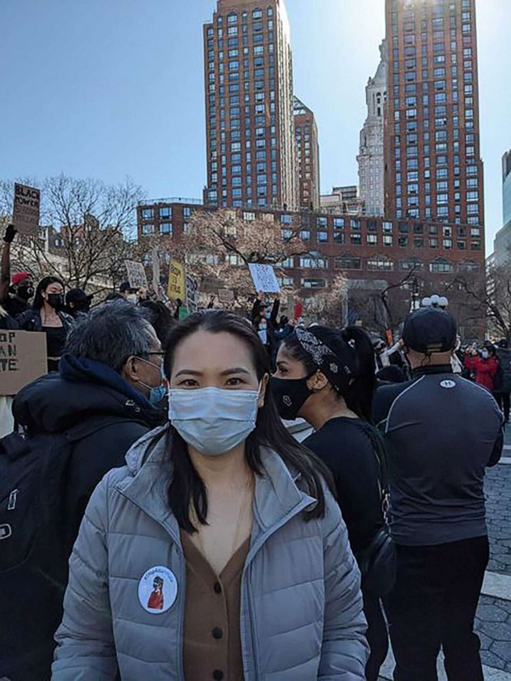 PHOTO: Angela Right at AAPI rally at Union Square, NYC, March 21, 2021.