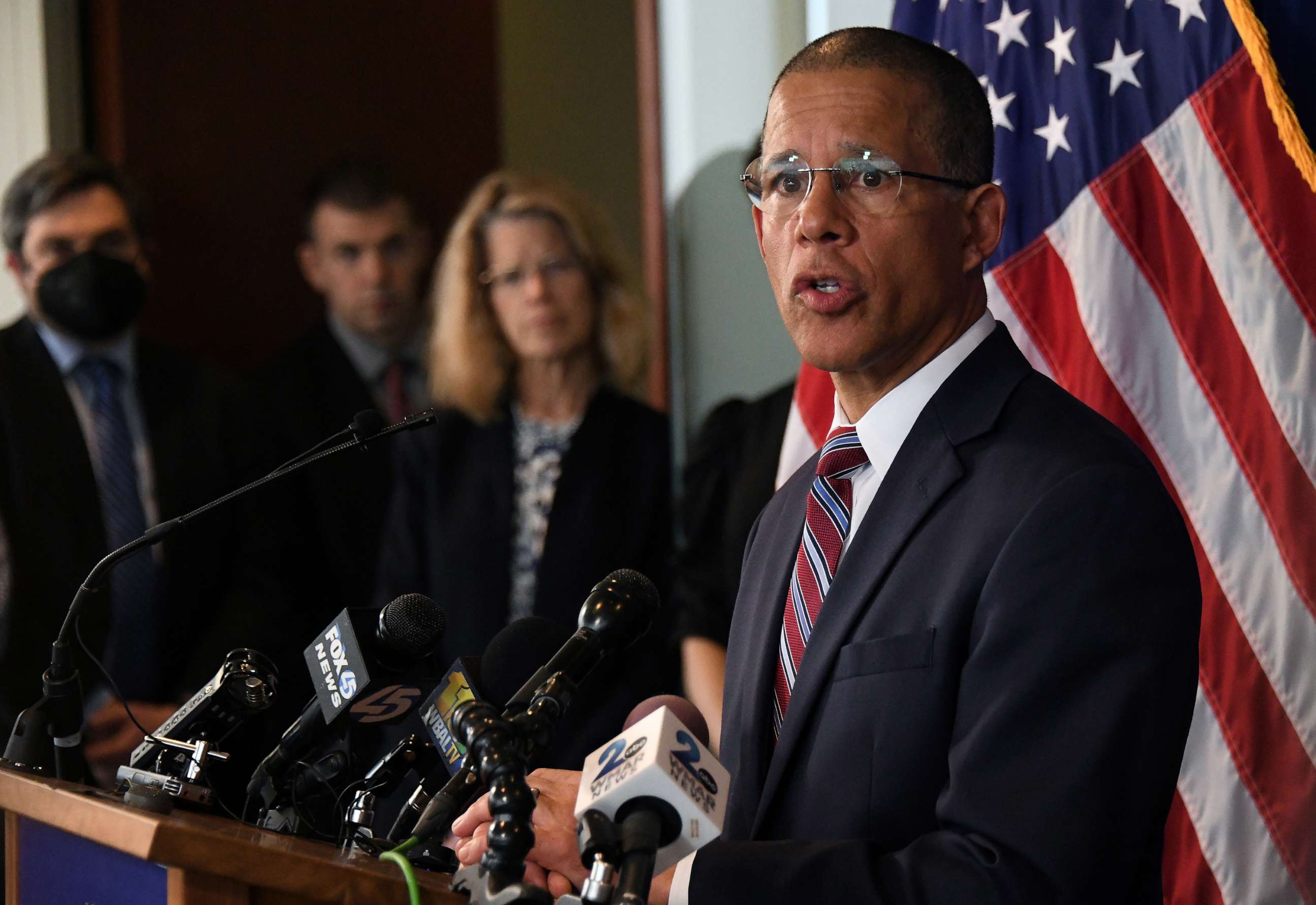 PHOTO: Maryland Attorney General Anthony Brown speaks about releasing the redacted report on child sexual abuse in the Catholic Archdiocese of Baltimore, April 5, 2023, in Baltimore.