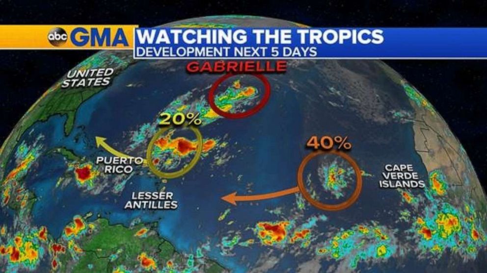 PHOTO: Hurricane Dorian has transitioned to a post-tropical cyclone but three more systems are developing in the Atlantic Ocean.