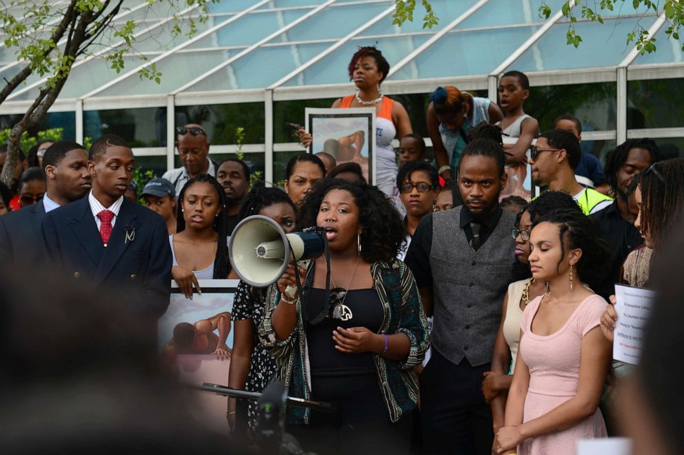 PHOTO: Aurielle Marie speaks at the Atlanta #RallyforFerguson Justice For Mike Brown at the CNN Center, Aug. 18, 2014, in Atlanta.