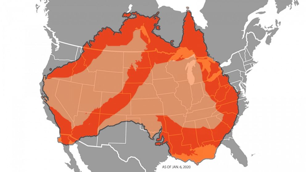 Map shows size of Australia wildfires if they were in the ...