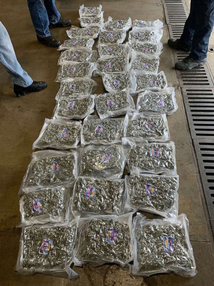 PHOTO: More than half a ton of marijuana with a street value upwards of $8 million was discovered by a sharp-nosed police dog during a routine traffic stop in northwest Indiana on Tuesday, March 16, 2021.