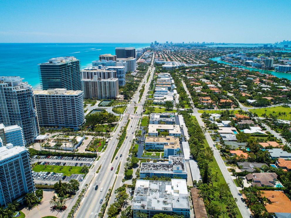 PHOTO: The coastal neighborhood of Bal Harbour, Fla., is shown in an undated drone photo.