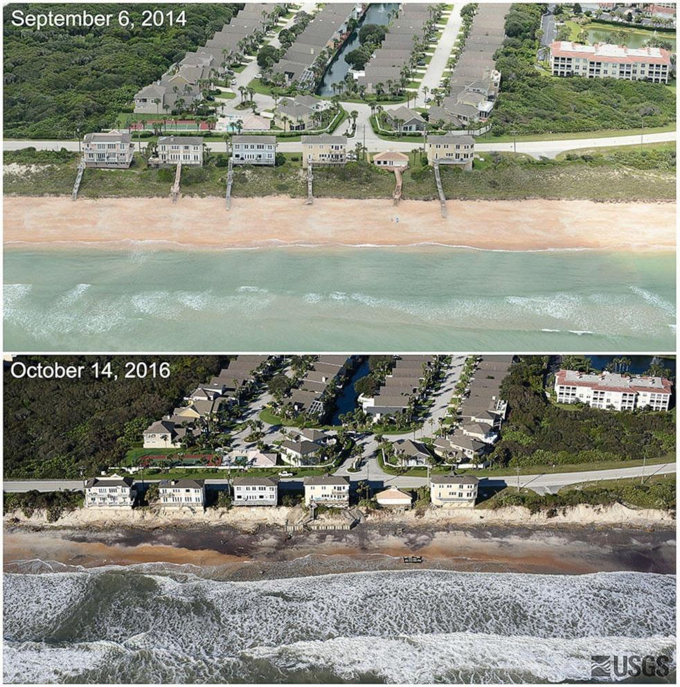 PHOTO: Before and after Hurricane Matthew in Dec. 2016 on Vilano Beach Florida.