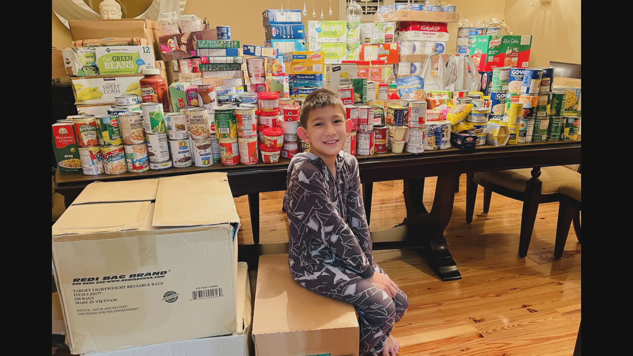 PHOTO: Belmond Schwartz, pictured, of Mansfield, Massachusetts, has been collecting donated food for months. 