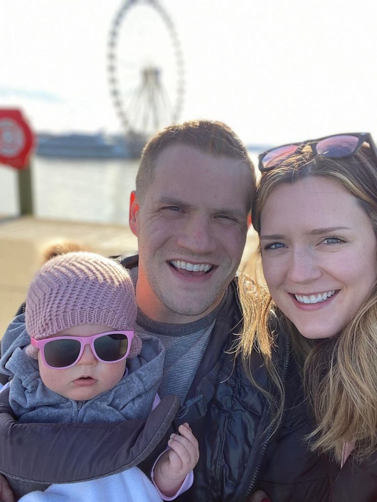 PHOTO: Jared and Kirsten Bridegan with their daughter, Bexley.