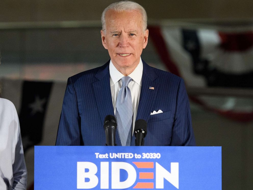 PHOTO: Democratic presidential hopeful former Vice President Joe Biden speaks at the National Constitution Center in Philadelphia, Pennsylvania on March 10, 2020. (Photo by MANDEL NGAN / AFP) (Photo by MANDEL NGAN/AFP via Getty Images)