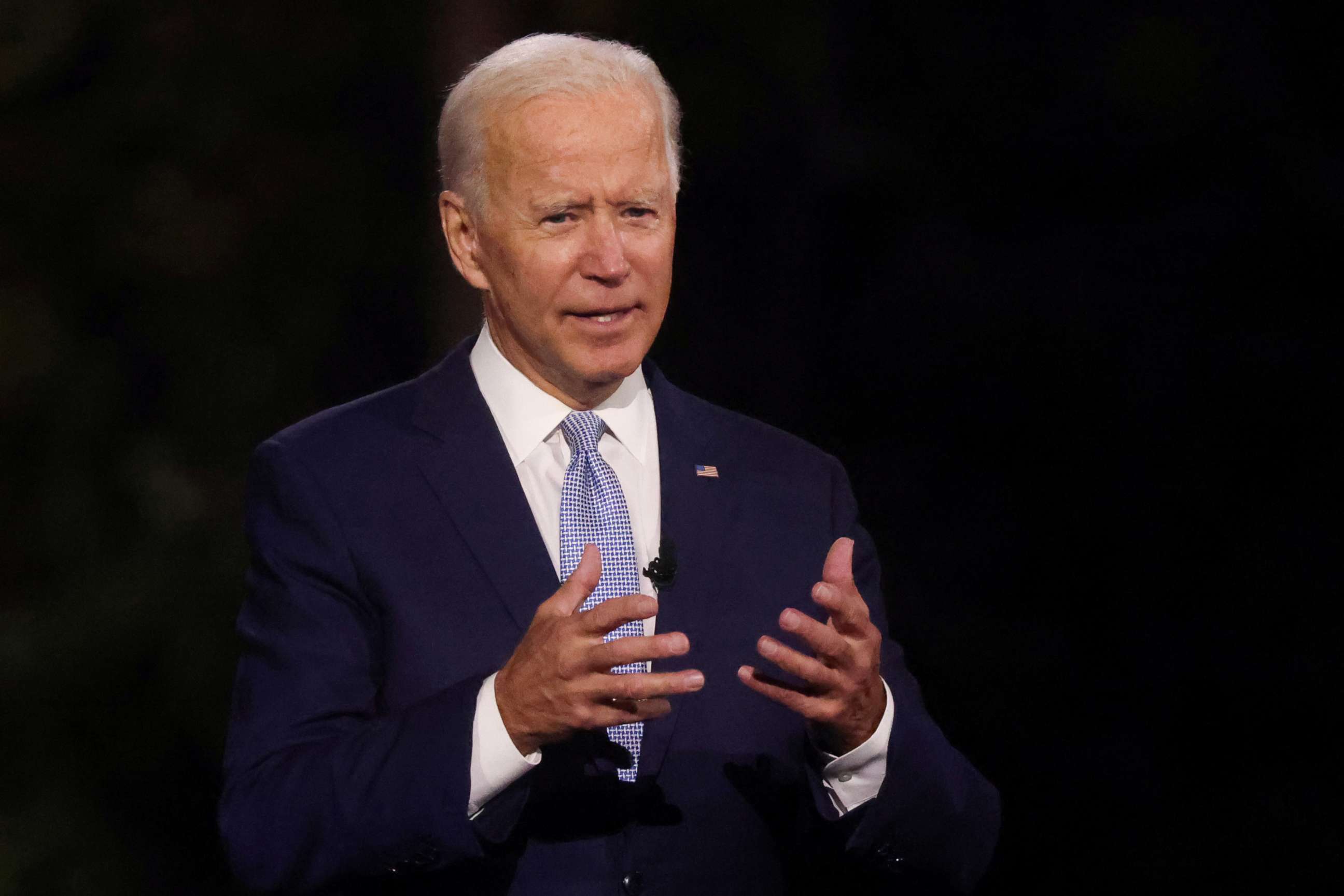 PHOTO: Democratic U.S. presidential nominee and former Vice President Joe Biden takes part in an outdoor town hall meeting in Scranton, Pennsylvania, U.S. September 17, 2020. 