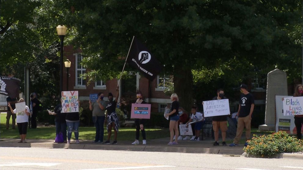 PHOTO: Activists in Harrison, Arkansas, hold a demonstration and cookout in hopes of engaging with people about racism.