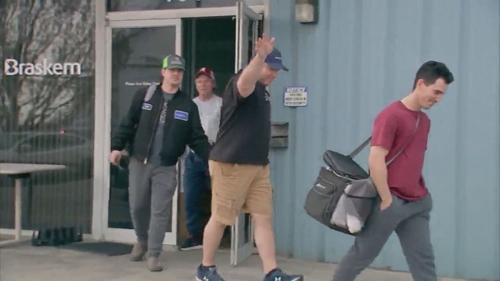 PHOTO: Over 40 employees at Braskem America in Delaware County, Pennsylvania went home Monday after 28 days living at the facility where they helped make the raw materials used in protective gear worn by health care workers fighting the coronavirus.