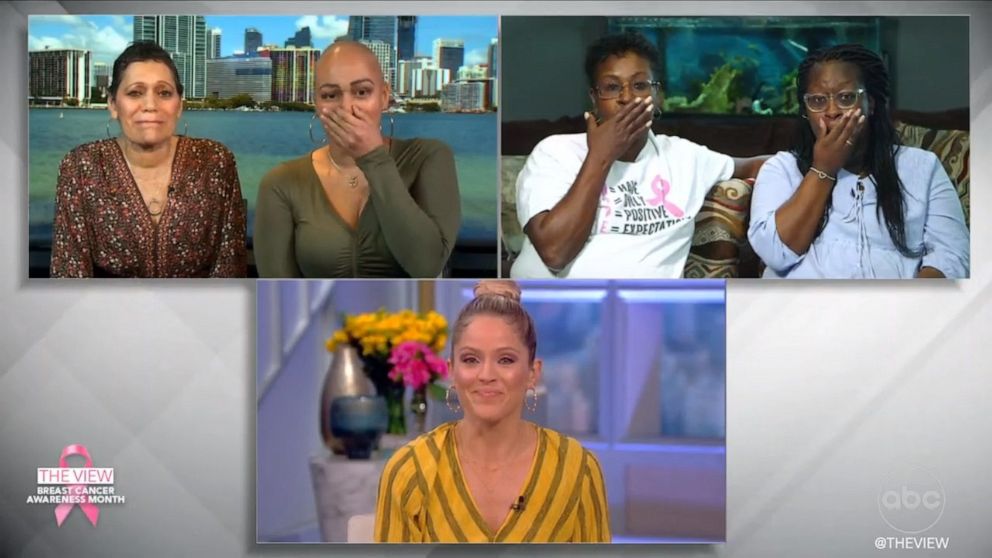 PHOTO: Sonia Jeffers and daughter Mysean Powell, and Diana Serano and daughter Miriam Fajardo open up about being diagnosed with breast cancer months apart from each other on "The View."