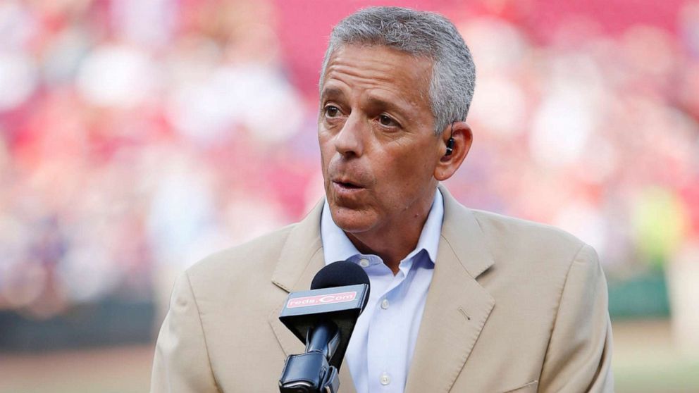 PHOTO: Cincinnati Reds television broadcaster Thom Brennaman looks on prior to a game against the Los Angeles Dodgers, June 16, 2017, in Cincinnati.