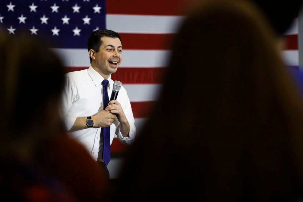 PHOTO: Democratic presidential candidate former South Bend, Ind., Mayor Pete Buttigieg speaks during a campaign event, Feb. 10, 2020, in Plymouth, N.H. 