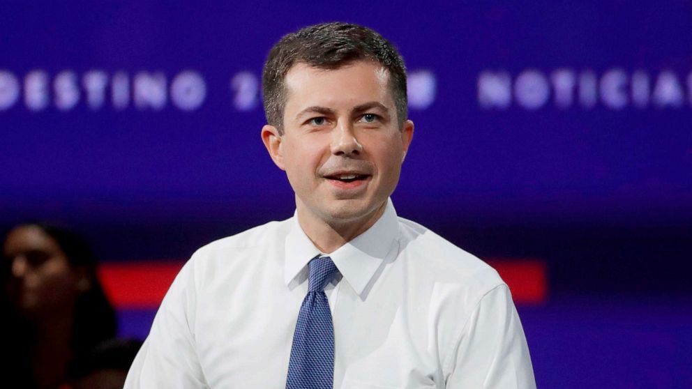 PHOTO: Democratic presidential hopeful, Mayor of South Bend, Indiana, Pete Buttigieg speaks at the California Democratic Party 2019 Fall Endorsing Convention in Long Beach, Calif., Nov. 16, 2019. 