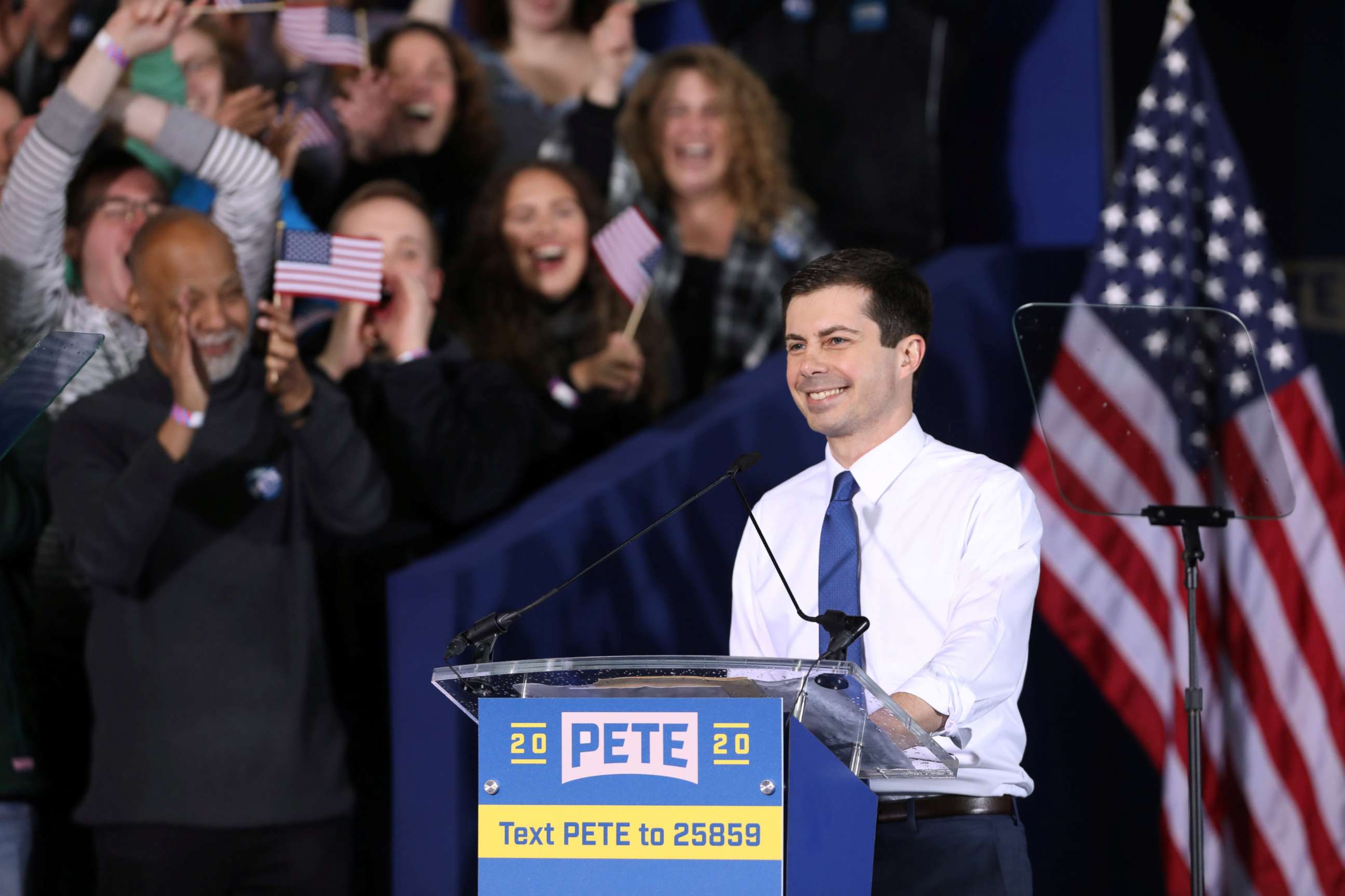 PHOTO: South Bend's Mayor Pete Buttigieg speaks during a rally to announce his 2020 Democratic presidential candidacy in South Bend, Ind., April 14, 2019. 