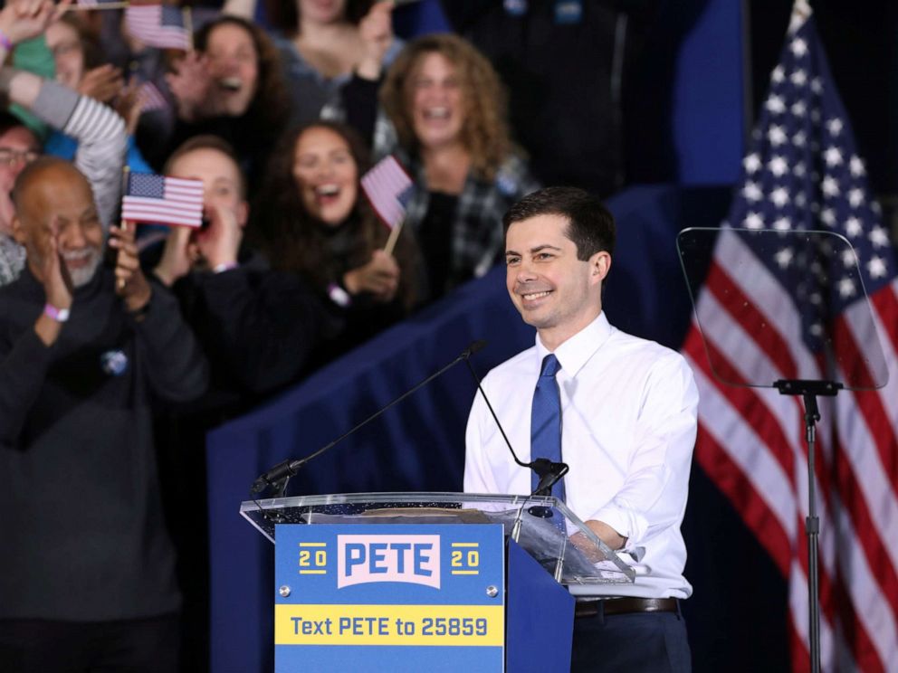 PHOTO: South Bends Mayor Pete Buttigieg speaks during a rally to announce his 2020 Democratic presidential candidacy in South Bend, Ind., April 14, 2019.