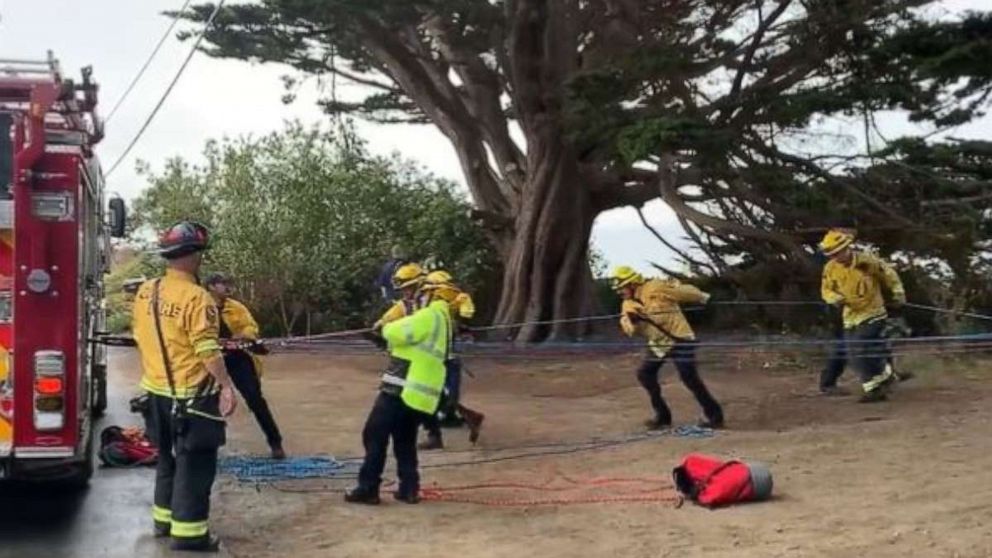 PHOTO: A man was rescued after falling about 100 feet while he walked along cliffs in Moss Beach in San Mateo County, California -- approximately 22 miles south of San Francisco -- and the cliff edge gave way beneath his feet on Friday, August 26, 2022. 