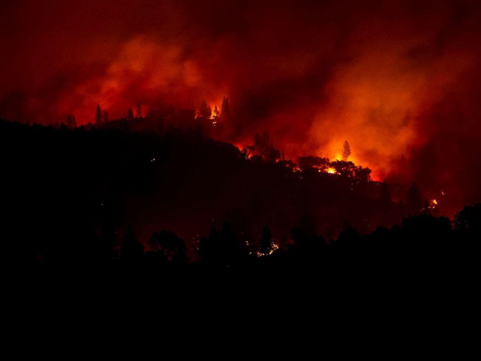 PHOTO: The Camp Fire burns along a ridge near Big Bend, Calif., Nov. 10, 2018. 