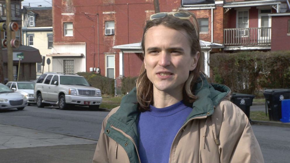 PHOTO: Housing advocate Caleb Cossick talks to ABC News about his work helping people facing eviction. 