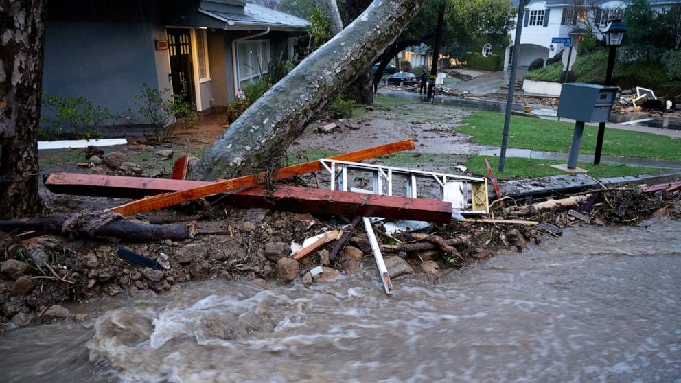 PHOTO: Storm damage from mud, rock and debris flows along Lockridge road in Studio City, CA,  Feb. 5, 2024.