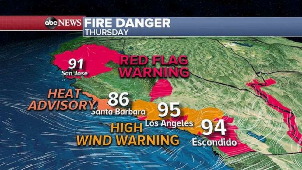 PHOTO: At least 9 fires are burning this morning in California, 5 of them in southern California as gusty offshore winds continue.