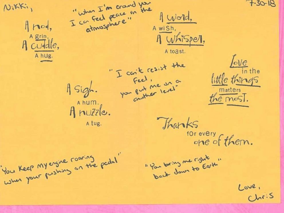 PHOTO: In a second letter to his mistress Nichol Kessinger, Chris Watts wrote "I can't resist the feel, you put me on another level" only weeks before he murdered his wife and children.