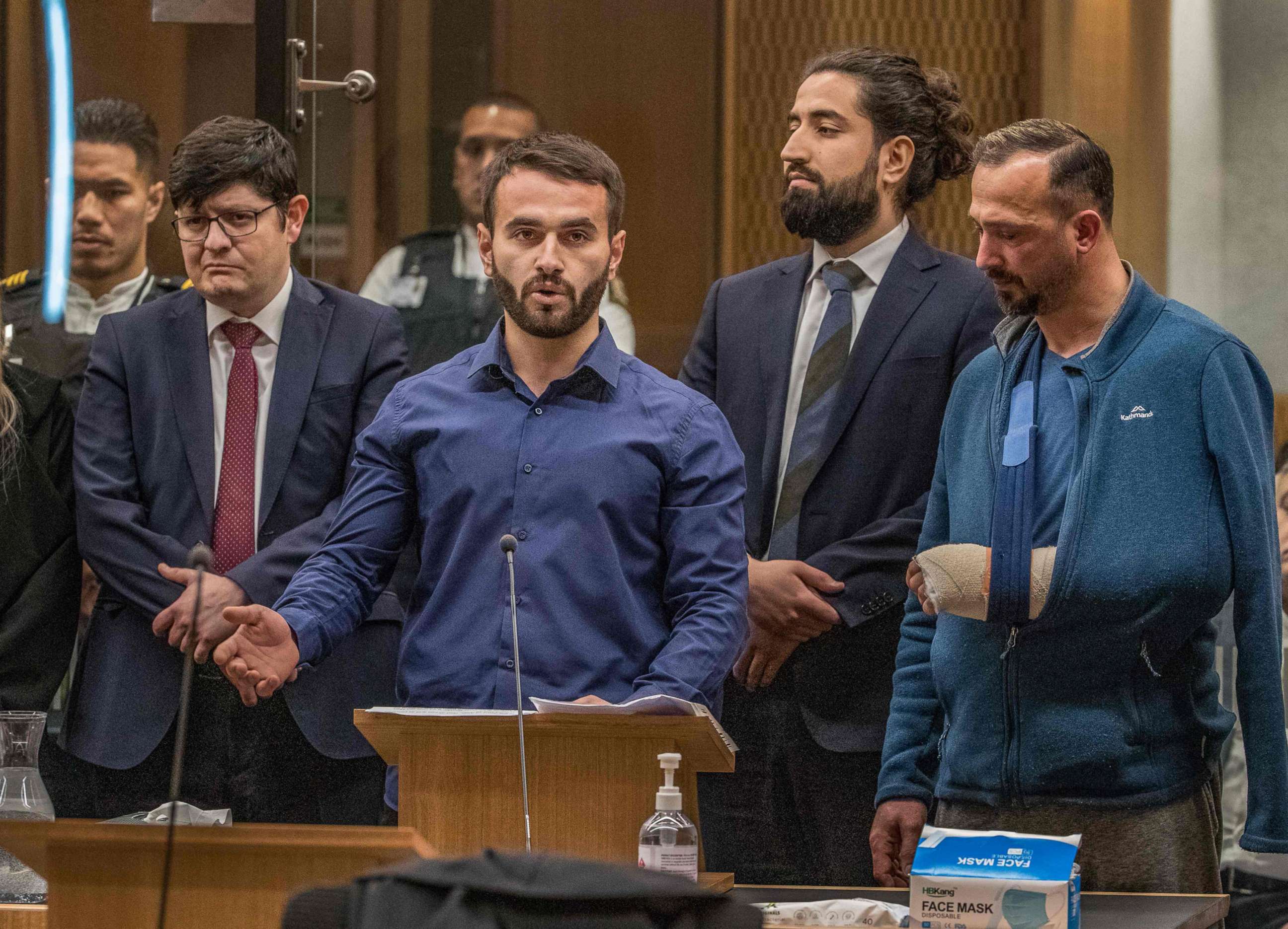 PHOTO: Mustafa Boztas who was shot in the leg by Brenton Tarrant, gives his victim impact statement on Tarrant's third day in court for a sentence hearing in Christchurch, New Zealand, on Aug. 26, 2020.