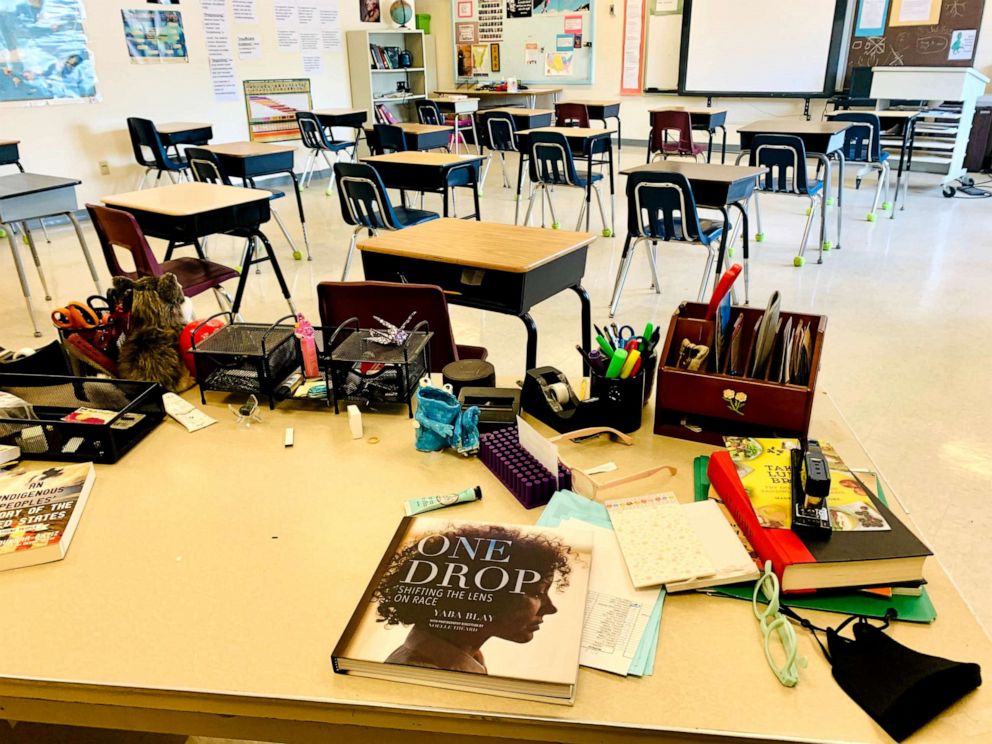 PHOTO: Valerie Wolfson's desk at Oyster River Middle School in Durham, New Hampshire.