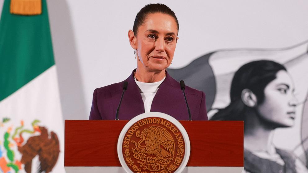 PHOTO: Mexican President Claudia Sheinbaum holds a press conference to announce response to U.S. tariffs, at National Palace in Mexico City, Mexico Mar. 4, 2025.