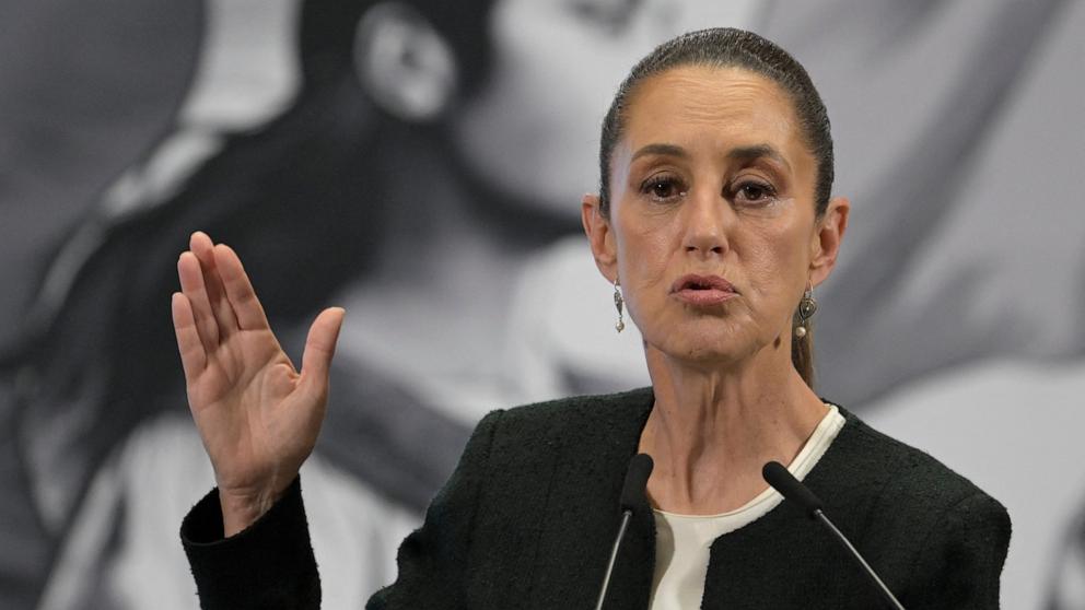 PHOTO: Mexico's President Claudia Sheinbaum speaks during a press conference after holding a phone call with U.S. President Donald Trump, at the National Palace in Mexico City, Mexico Mar. 6, 2025. 