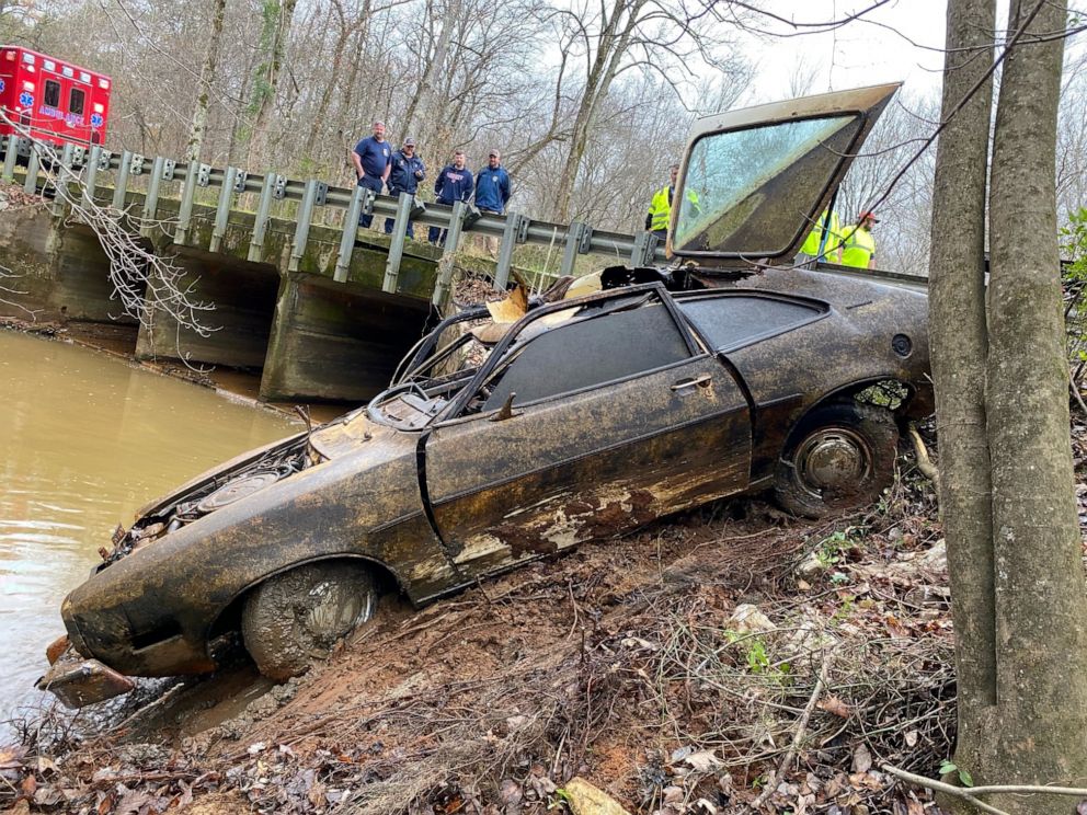 PHOTO: Kyle Clinkscales' white 1974 Ford Pinto was found in a creek on Dec. 7, 2021, after disappearing on Jan. 27, 1976.