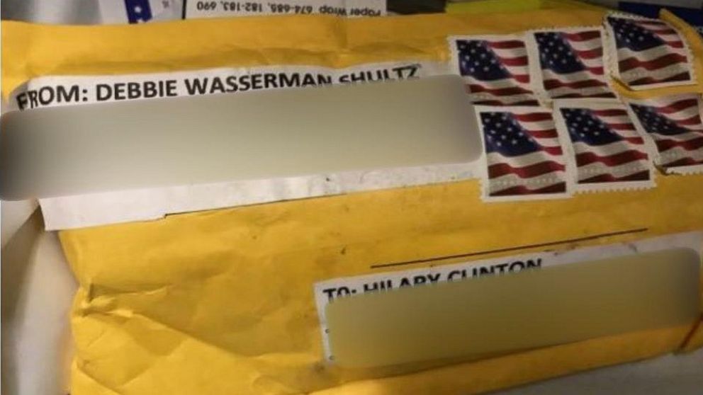 PHOTO: The package containing a explosive device addressed to Hillary Clinton's home in Chappaqua, N.Y., on Oct. 24, 2018.