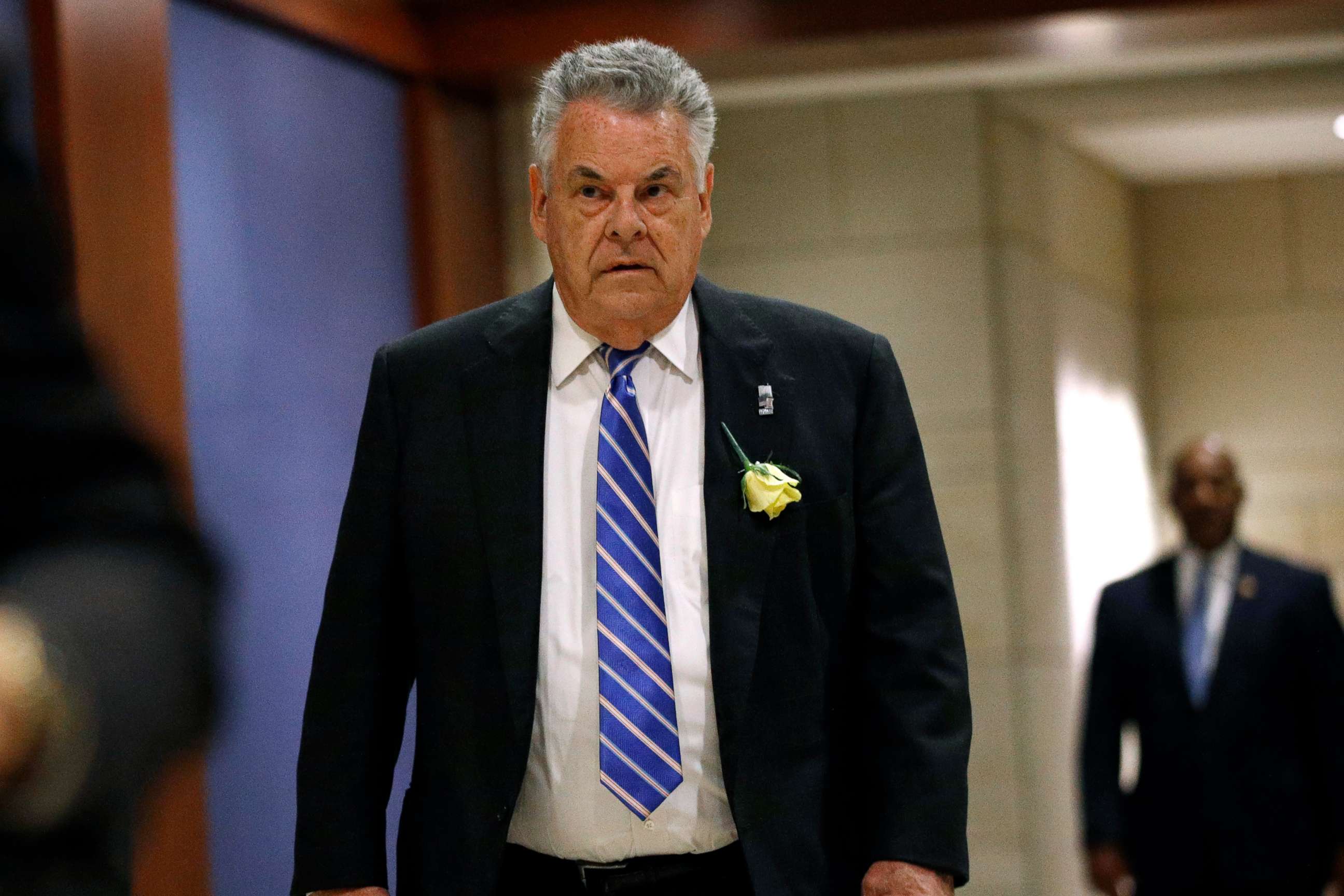 PHOTO: In this May 21, 2019, photo, Rep. Peter King, R-N.Y., arrives for a classified members-only briefing on Iran on Capitol Hill in Washington. King announced Monday, Nov. 11, 2019,  he will retire in 2020. (AP Photo/Patrick Semansky, File)