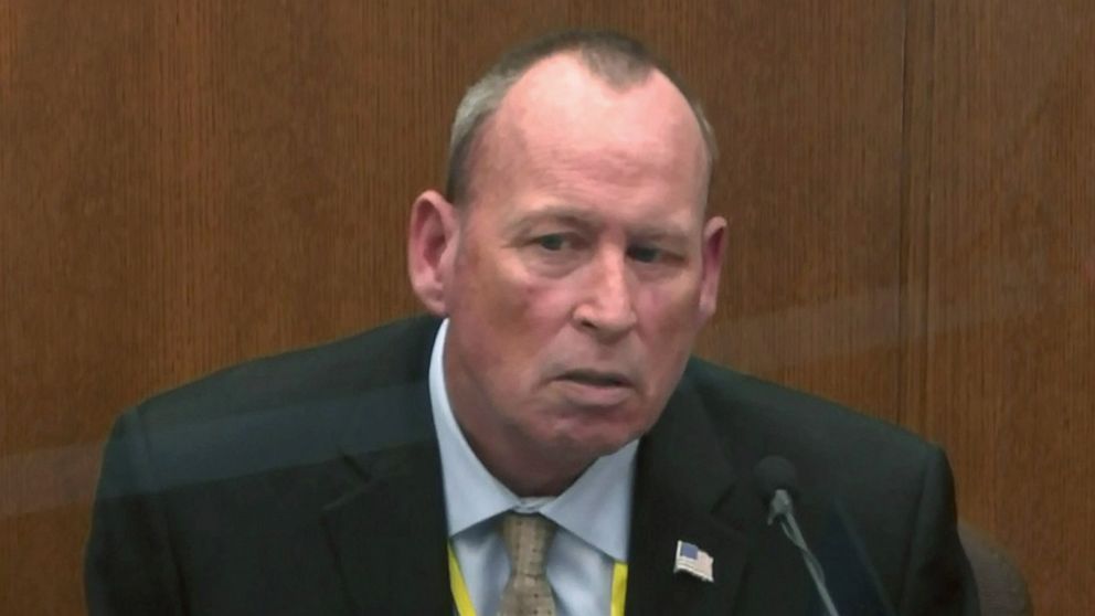 PHOTO: Former Minneapolis Police officer Scott Creighton answers questions during the twelfth day of the trial of former Minneapolis police officer Derek Chauvin in Minneapolis, April 13, 2021, in a still image from video. 