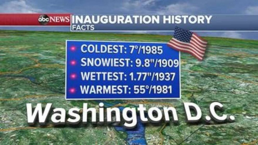 PHOTO: This ABC News weather graphic shows the forecast for Inauguration day, Jan. 20, 2021.