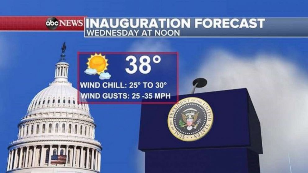 PHOTO: This ABC News weather graphic shows the forecast for Inauguration day, Jan. 20, 2021.
