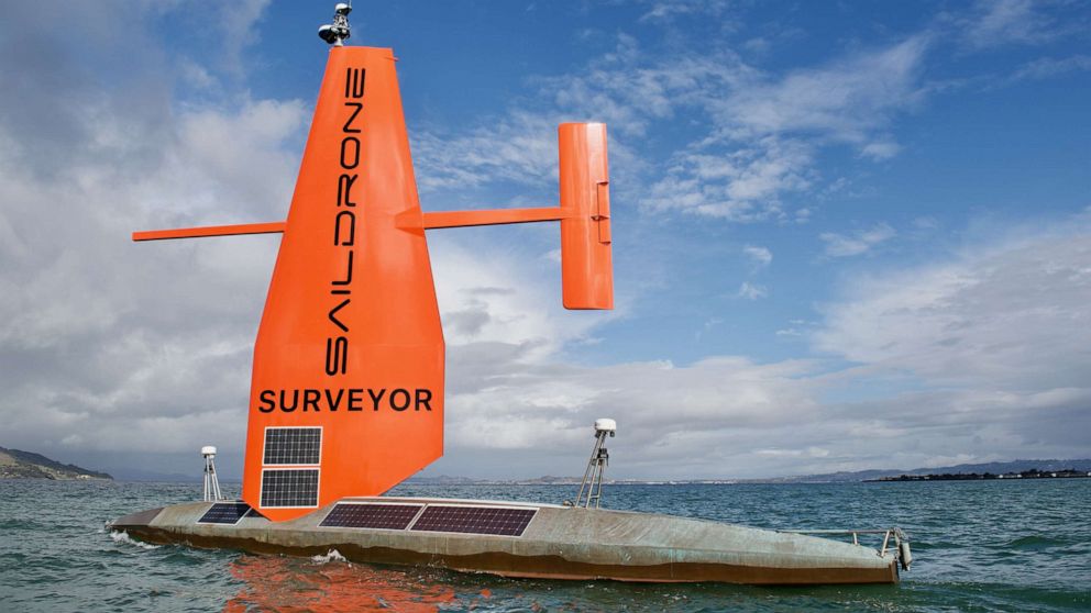 PHOTO: The Saildrone Surveyor is pictured during sea trials in the San Francisco Bay, in an undated handout photo.