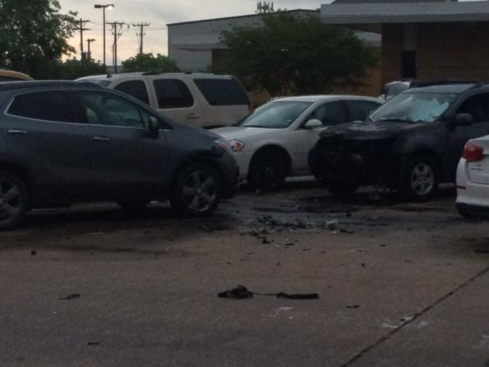 This photo tweeted by the Dallas Police Department on June 13, 2015, shows where the Explosive Ordinance Robot attempted to move one of the bags believed to contain explosives. 