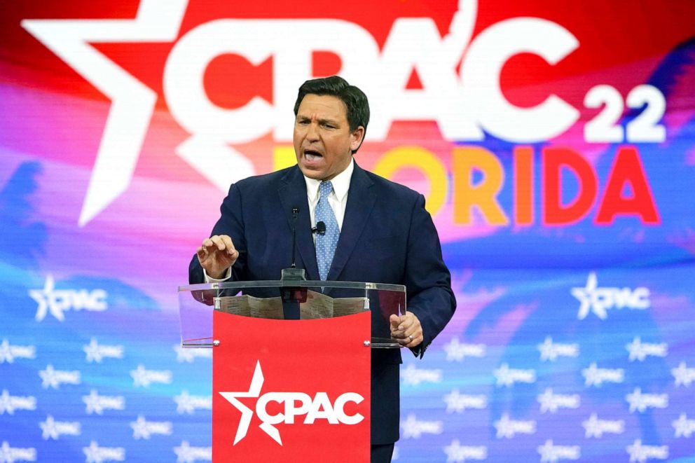 PHOTO: Florida Gov. Ron DeSantis speaks at the Conservative Political Action Conference (CPAC), Feb. 24, 2022, in Orlando, Fla.