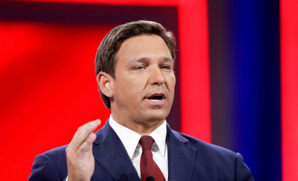 PHOTO: Florida Governor Ron DeSantis speaks during the welcome segment of the Conservative Political Action Conference (CPAC) in Orlando, Fla., Feb. 26, 2021. 