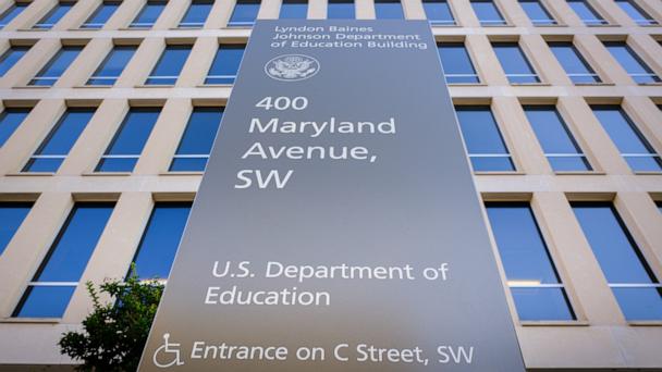 A sign marks the location of the Department of Education headquarters building on June 20, 2025, in Washington, D.C.